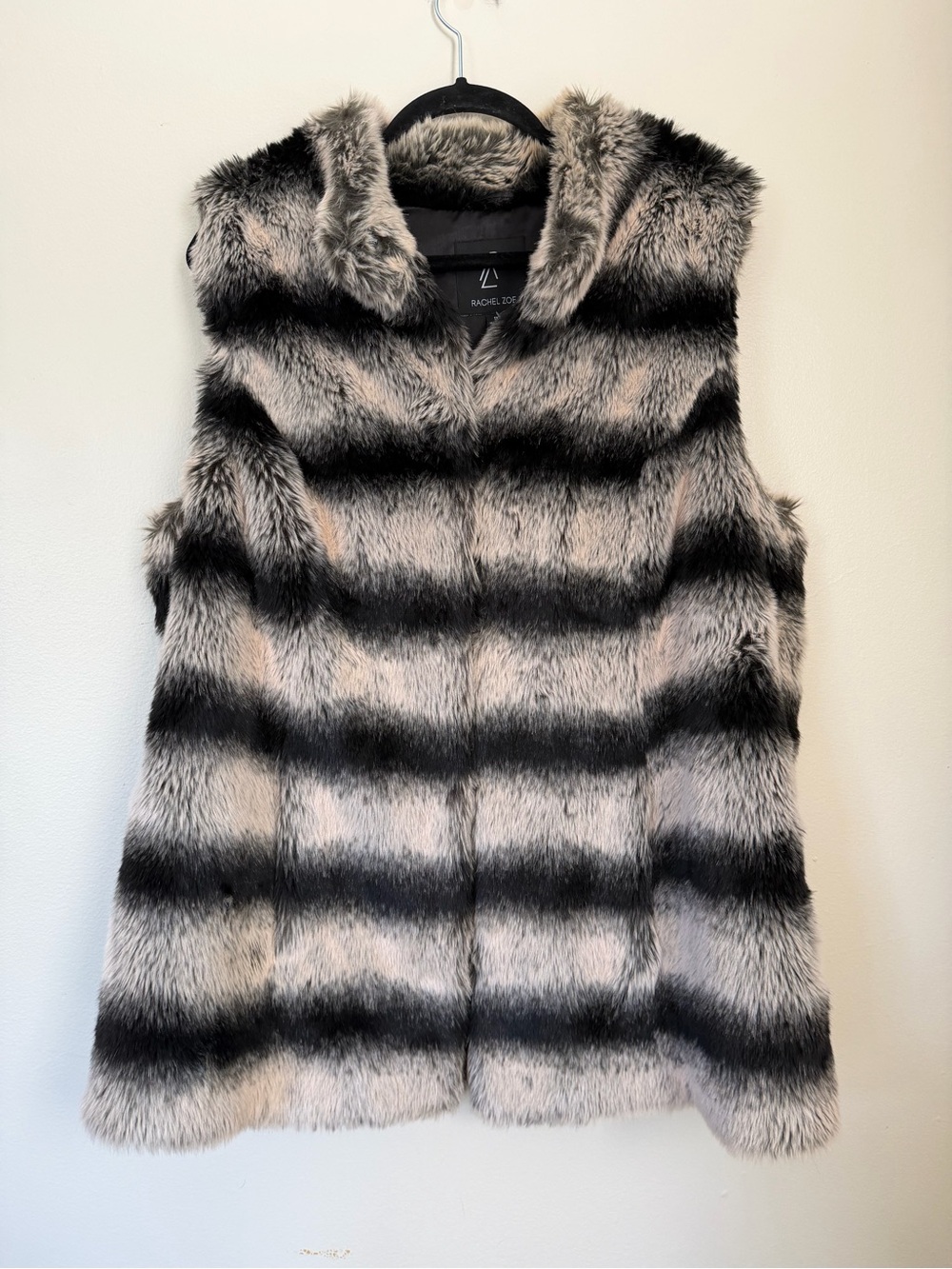 Rachel Zoe Striped Faux Fur Collared Vest Coat in Tan and Black Size 1X